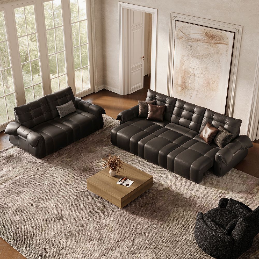 Extendable Black Top Grain Leather Power Reclining Sofas