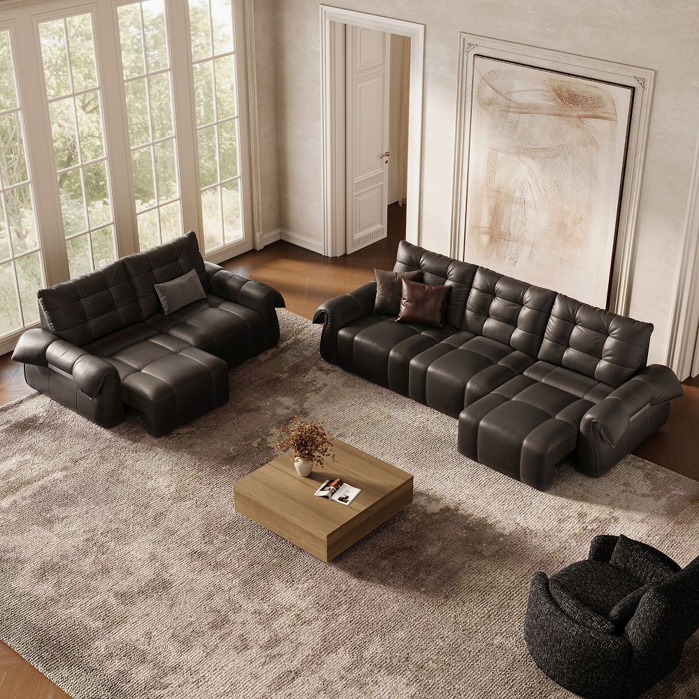 Adjustable Black Top Grain Leather Power Reclining Sofas