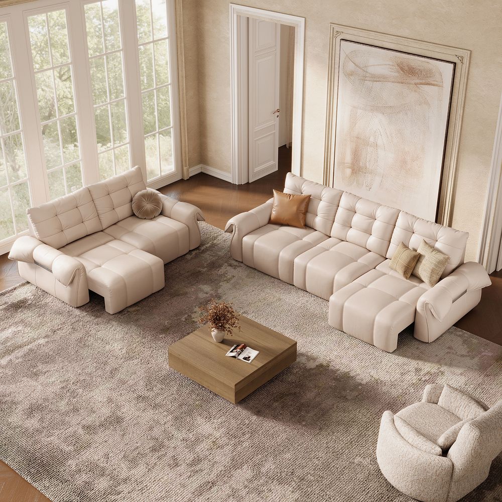 Top Grain Leather Beige Top Grain Leather Power Reclining Sofas