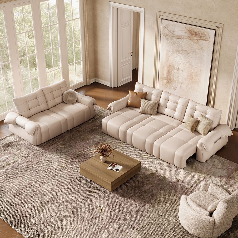 Power Sofa Bed Beige Top Grain Leather Power Reclining Sofas
