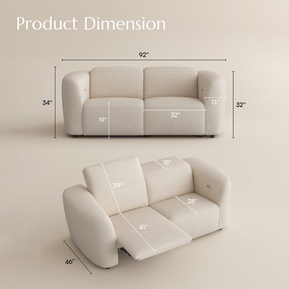 Waterfall Beige Italian Bouclé Teddy Power Reclining Sofas