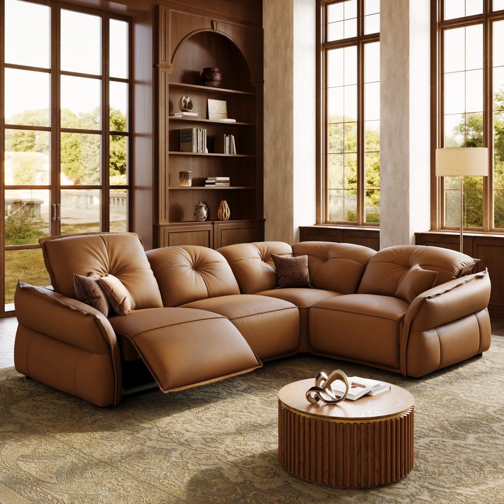Home Theater Brown Top Grain Leather Power Reclining Sofas