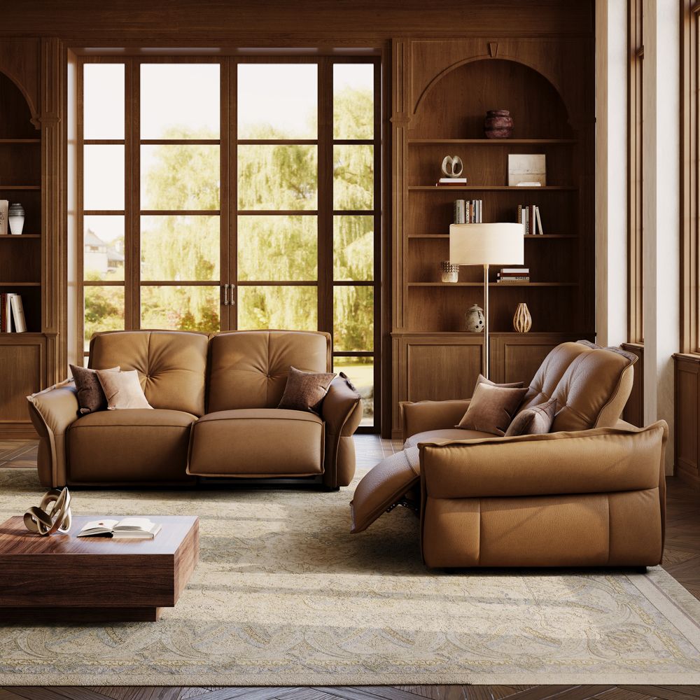Living Room Sets Brown Top Grain Leather Power Reclining Sofas