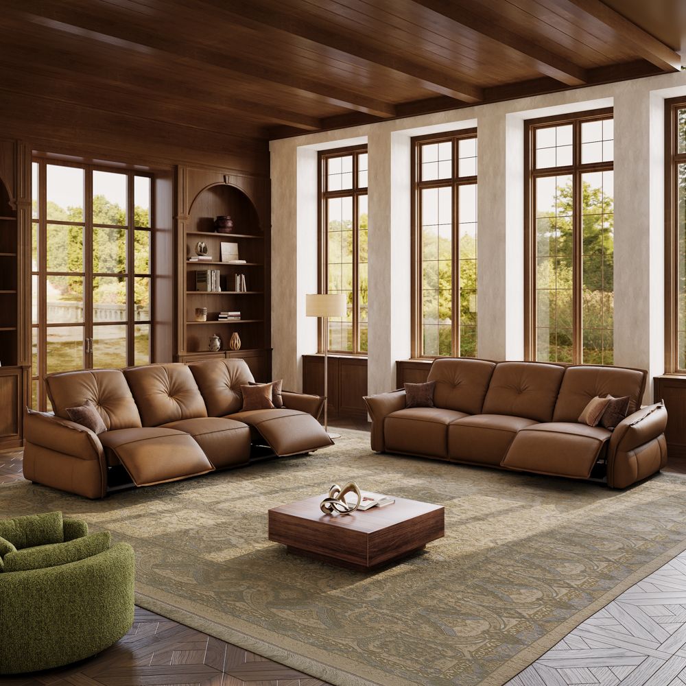 Living Room Brown Top Grain Leather Power Reclining Sofas