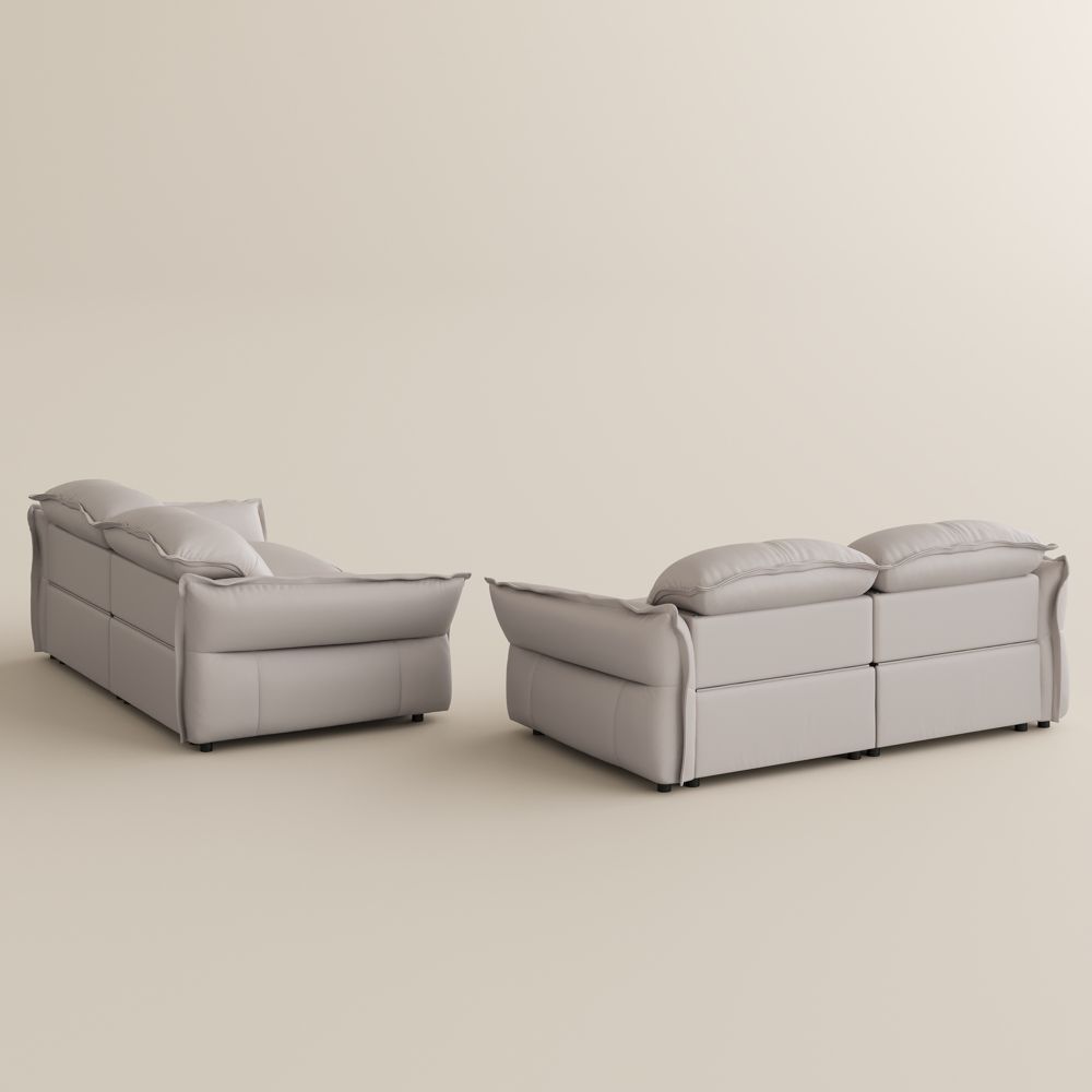 Dual Power Reclining Sofa Beige Top Grain Leather Power Reclining Sofas