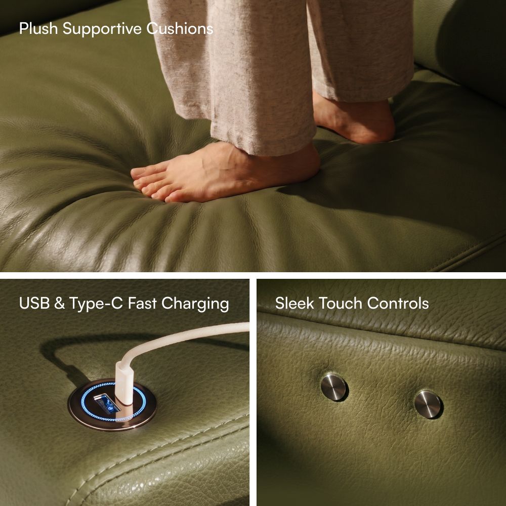 Oversized Green Top Grain Leather Power Reclining Sofas