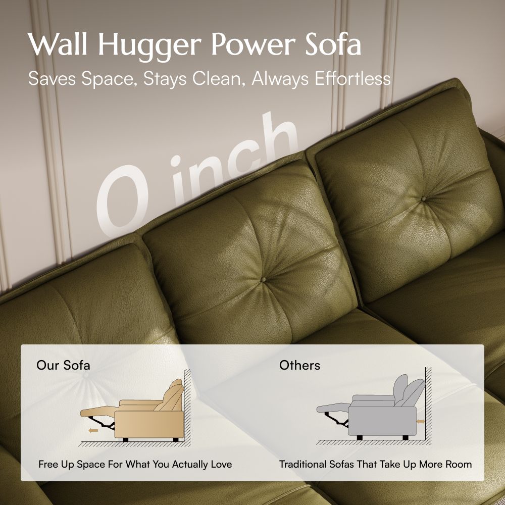 Extendable Green Top Grain Leather Power Reclining Sofas