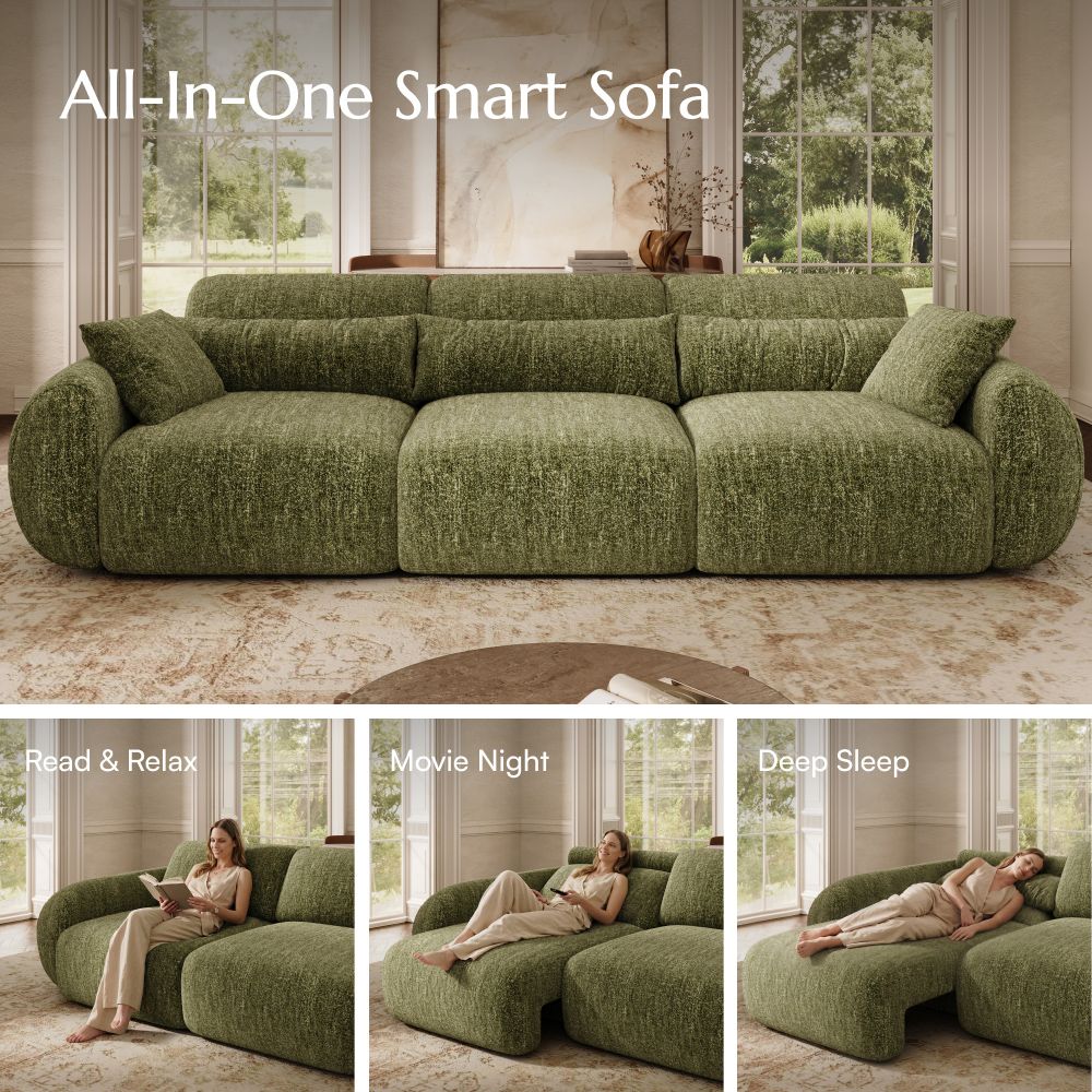 Green Tweed Chenille Power Reclining Sofas
