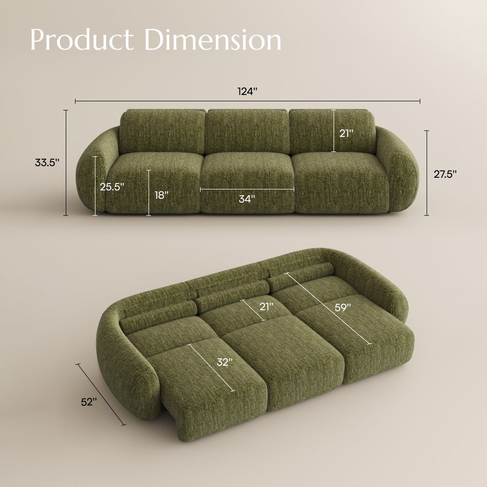 Extendable Green Tweed Chenille Power Reclining Sofas