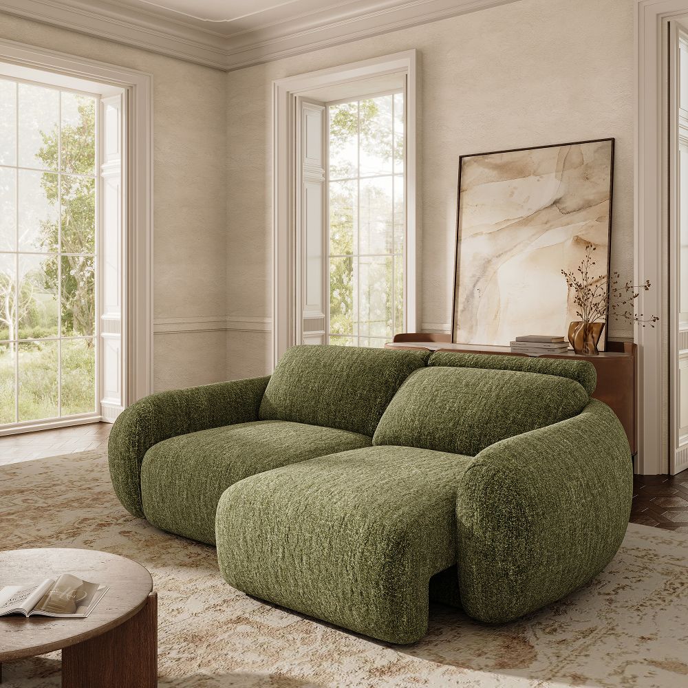 Modern Green Tweed Chenille Power Reclining Sofas