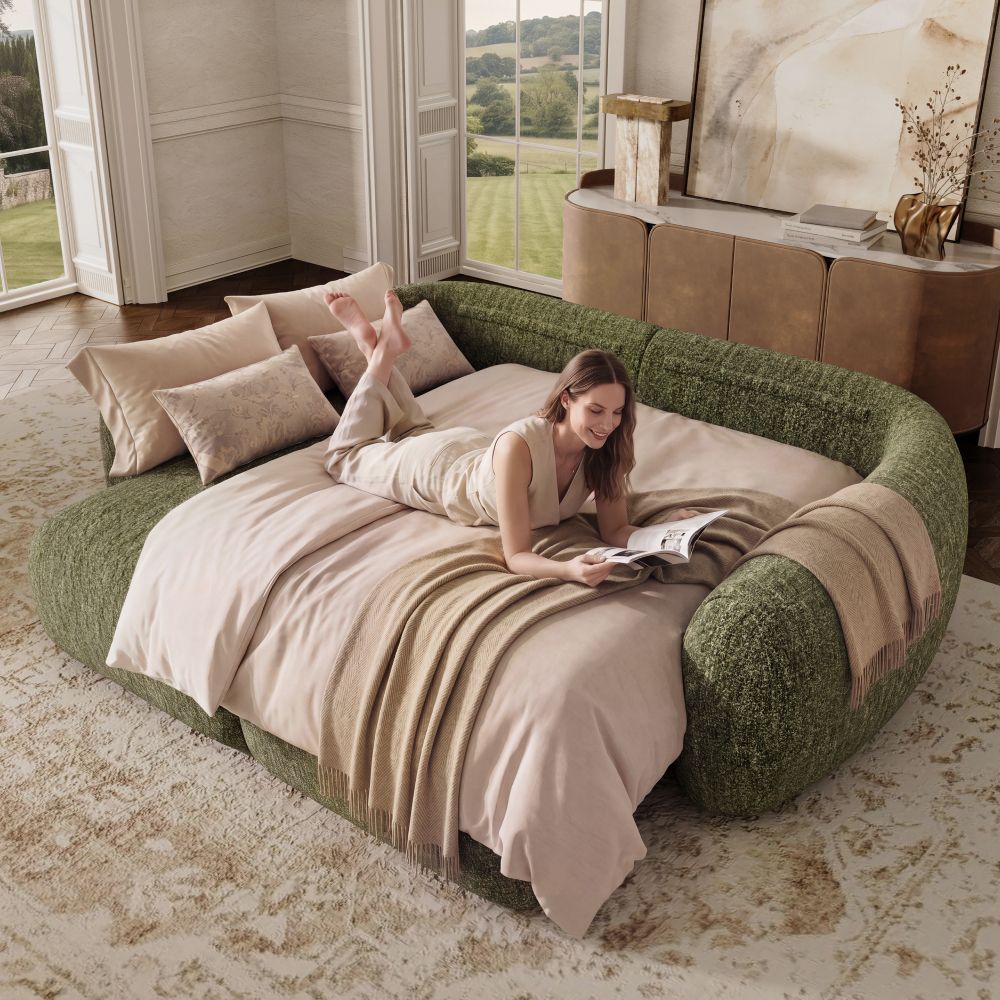 RV Green Tweed Chenille Power Reclining Sofas