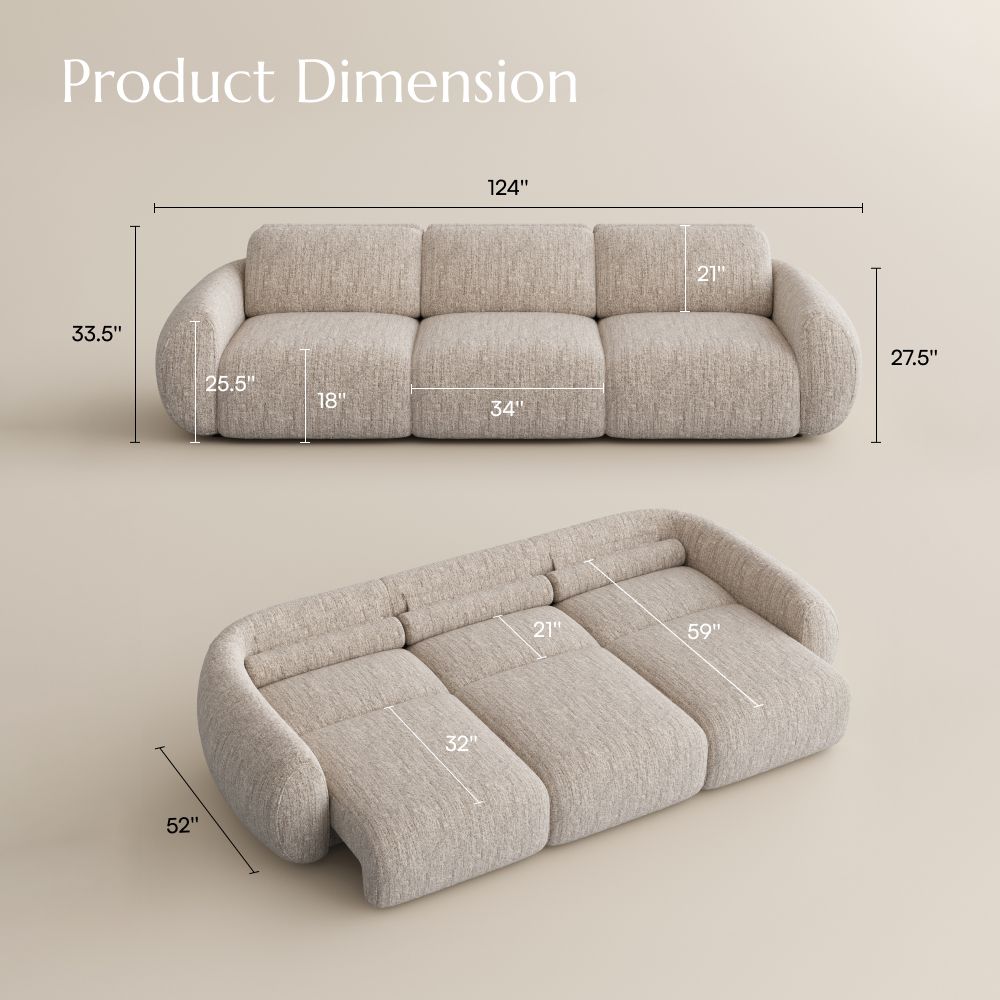 Electric Beige Tweed Chenille Power Reclining Sofas