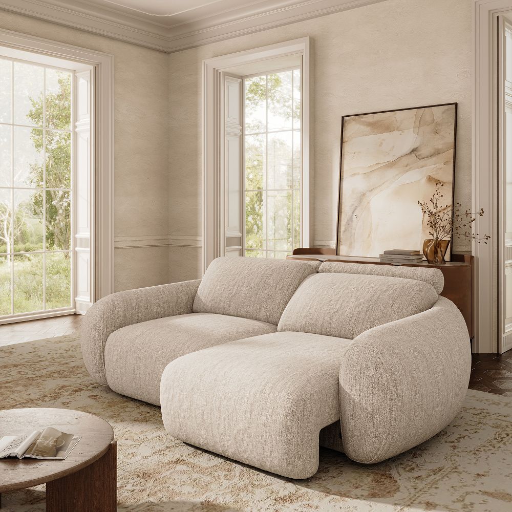 Apartment Beige Tweed Chenille Power Reclining Sofas