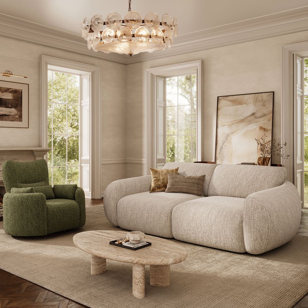Deep Seat Beige Tweed Chenille Power Reclining Sofas