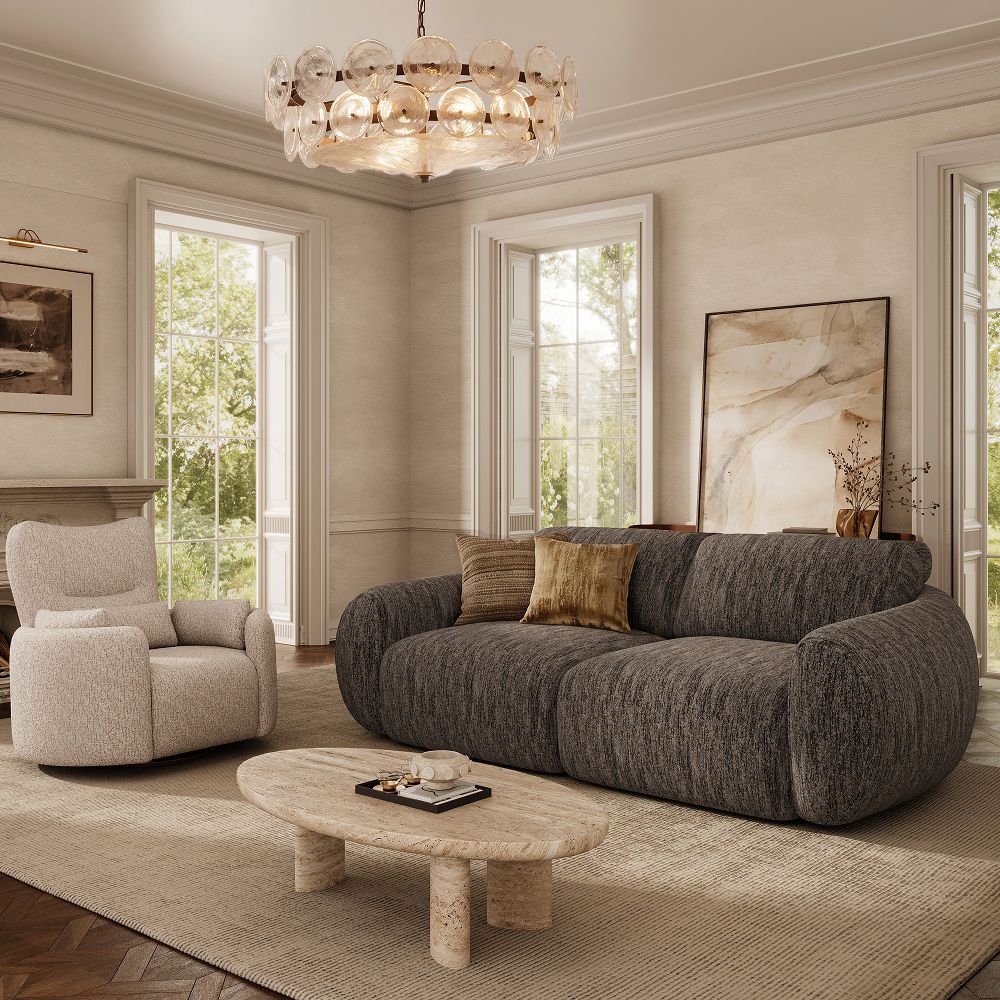 Power Outlet Dark Gray Tweed Chenille Power Reclining Sofas