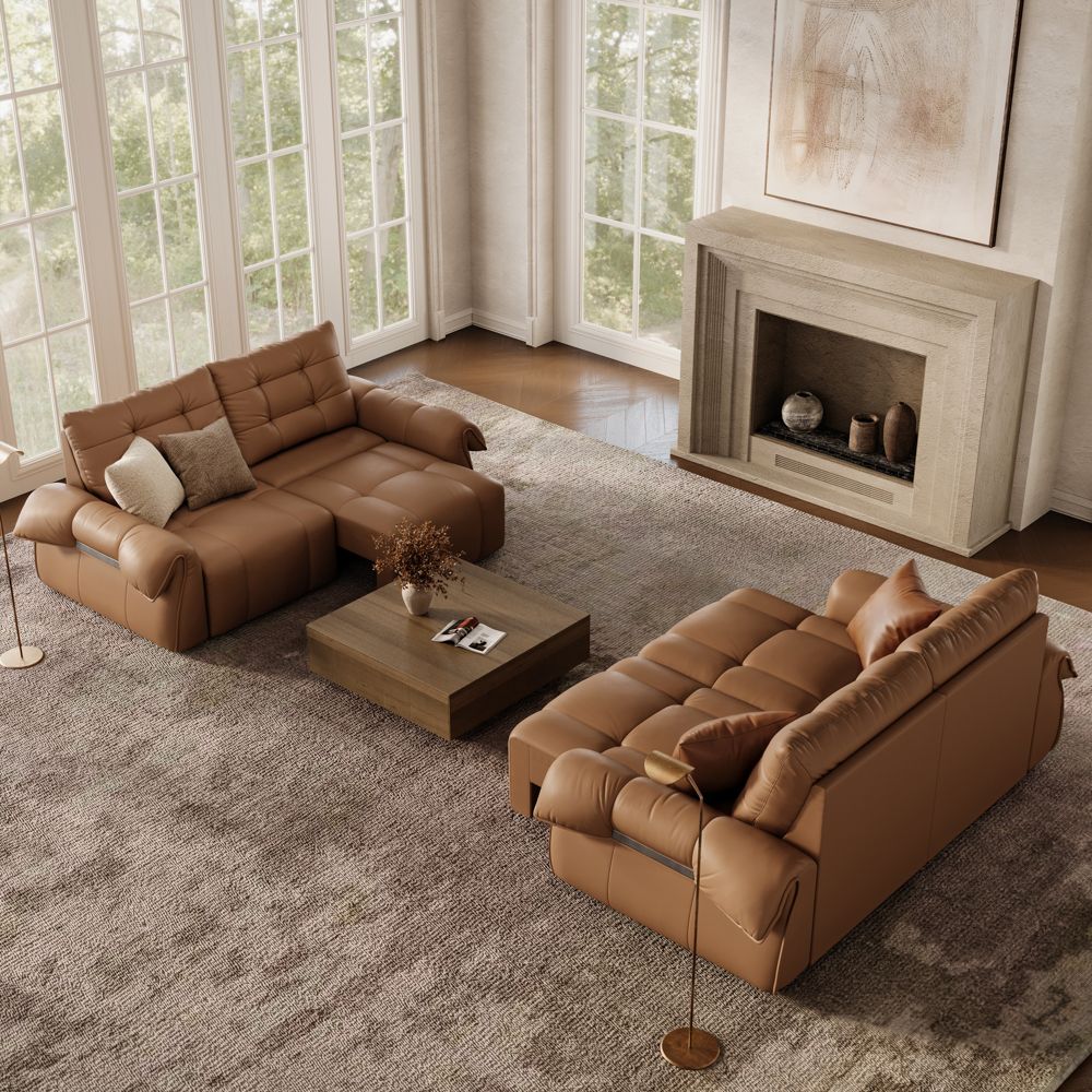 Home Theater Brown Top Grain Leather Power Reclining Sofas