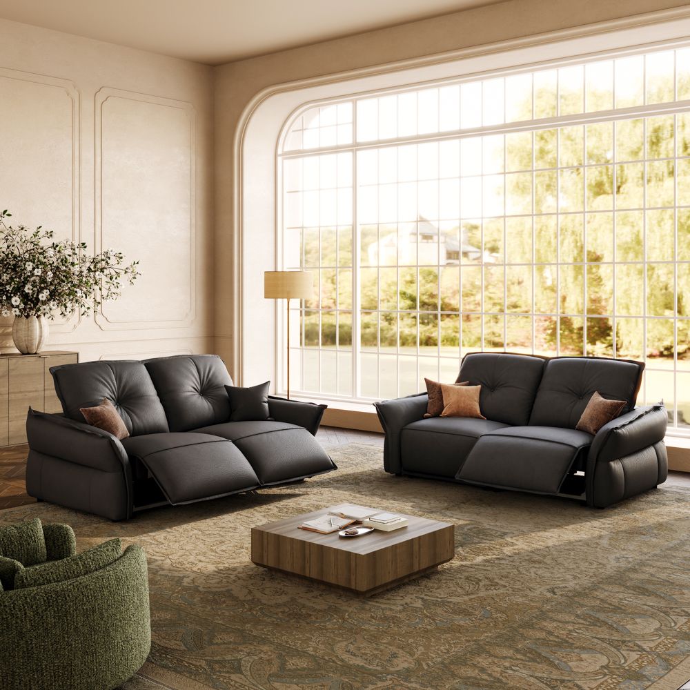 Dual Power Reclining Sofa Black Top Grain Leather Power Reclining Sofas