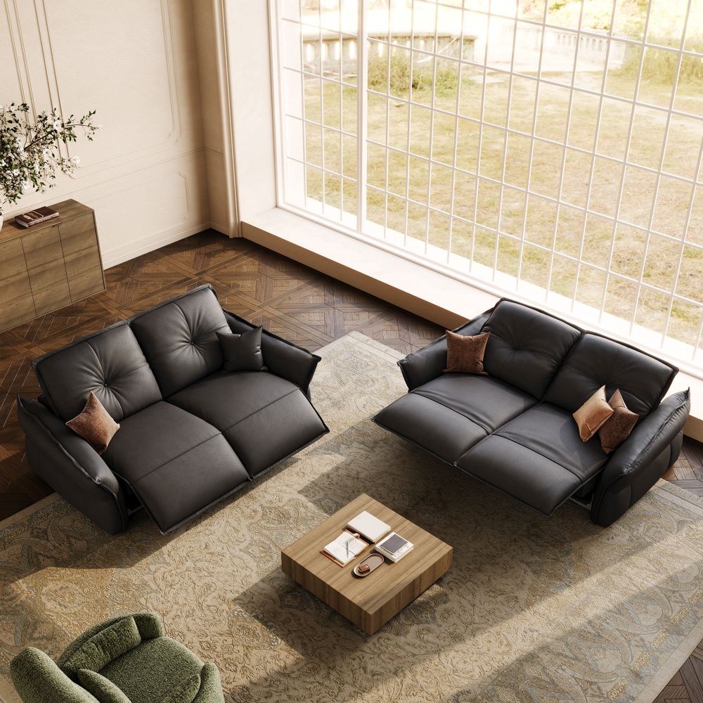 Traditional Black Top Grain Leather Power Reclining Sofas