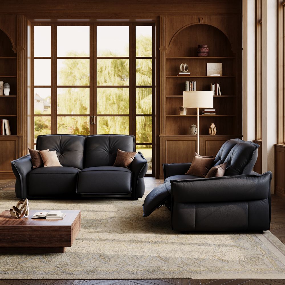 Vintage Black Top Grain Leather Power Reclining Sofas