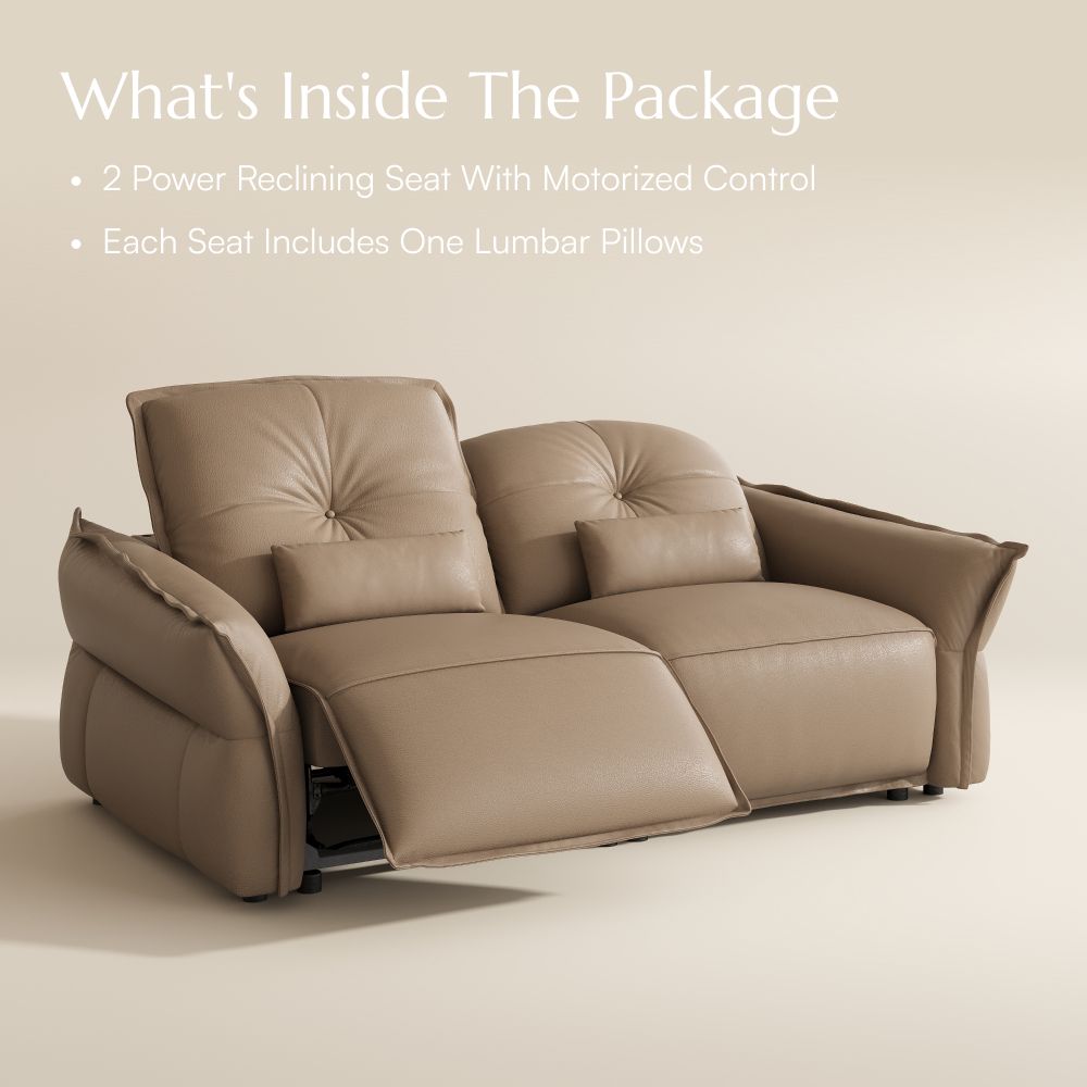 Deep Seat Khaki Top Grain Leather Power Reclining Sofas