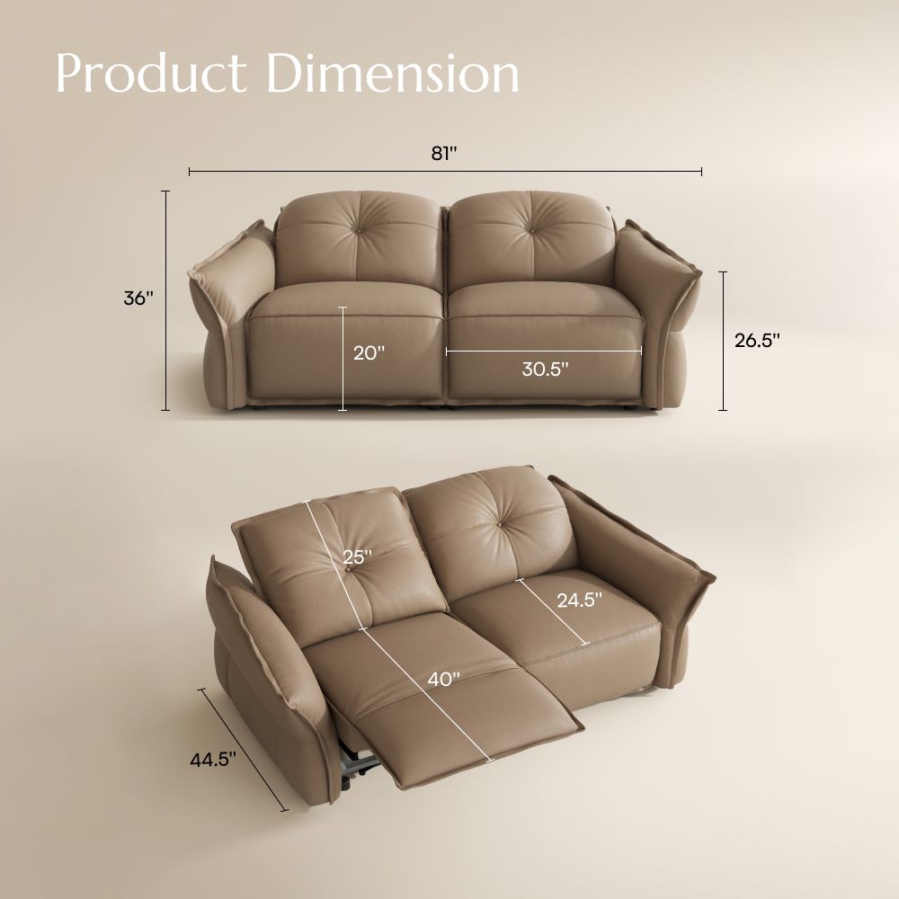 Brown Khaki Top Grain Leather Power Reclining Sofas