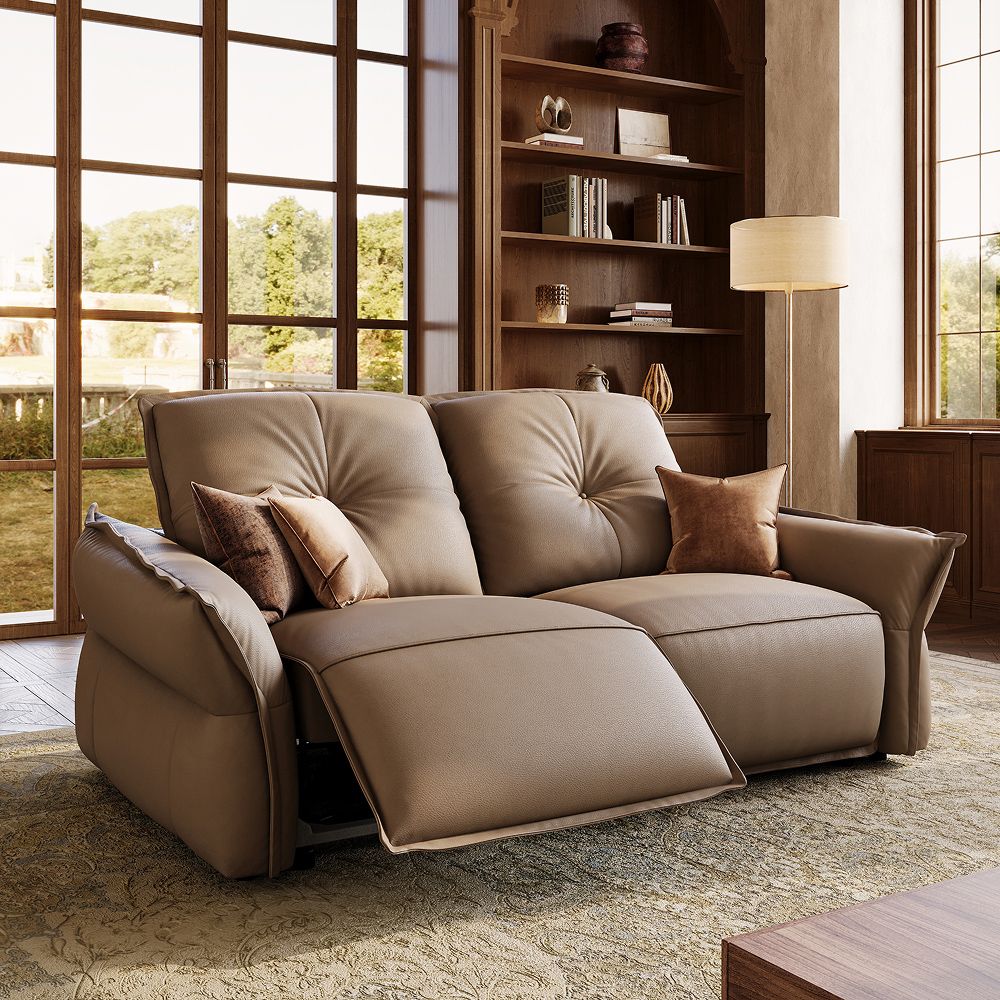 Easy Assembly Khaki Top Grain Leather Power Reclining Sofas