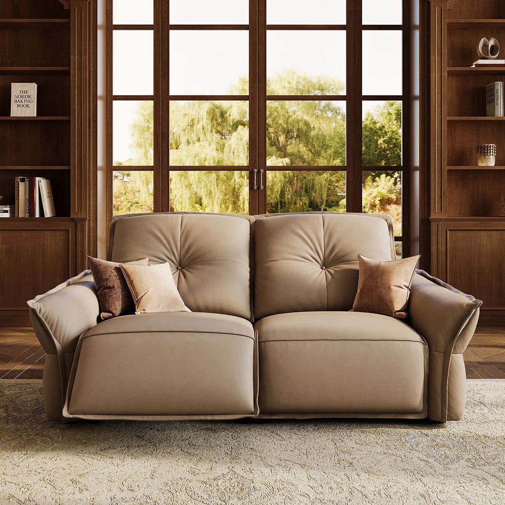 Modern Khaki Top Grain Leather Power Reclining Sofas