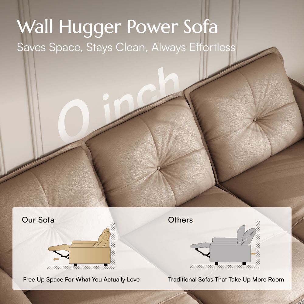 Modern Khaki Top Grain Leather Power Reclining Sofas