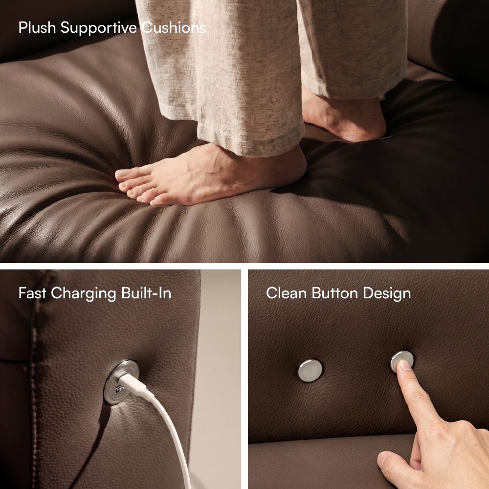 Down Dark Brown Eco-friendly Microfiber Leather Power Reclining Sofas