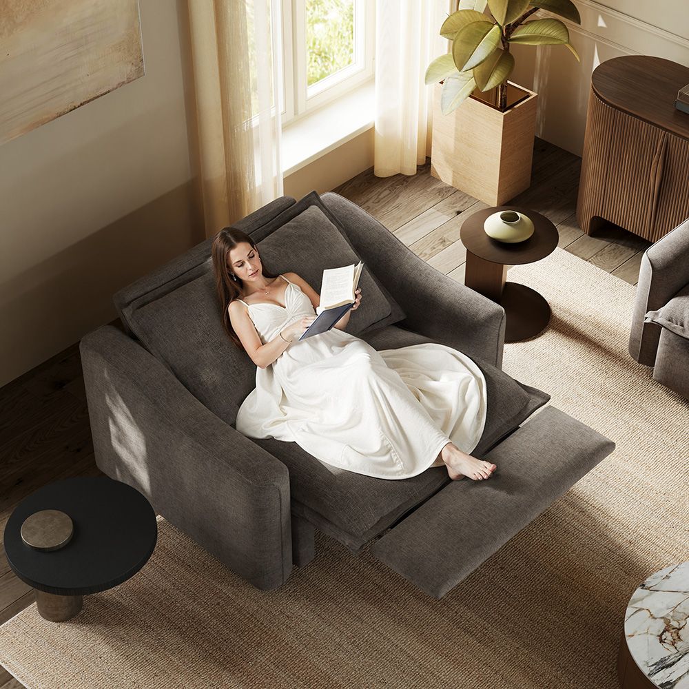 Single Seat Khaki Velvet Recliners