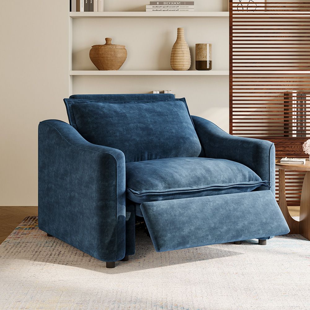 Large Navy Blue Pet-Friendly Fabric Recliners