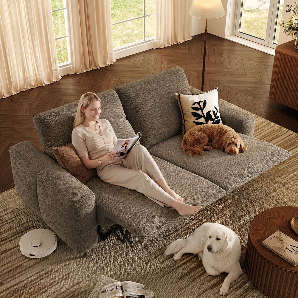 Power Reclining Sofas Khaki Chenille Fabric Smart Furniture