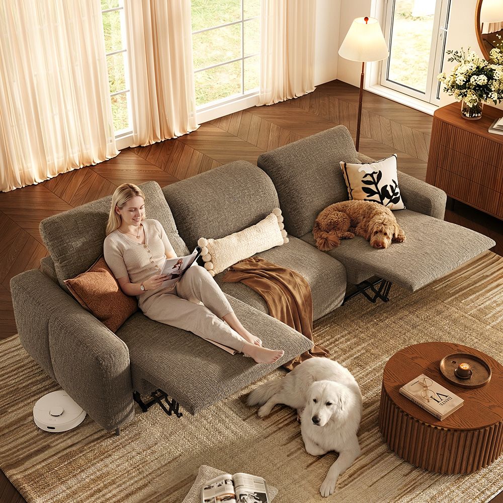 Home Theater Khaki Chenille Fabric Smart Furniture