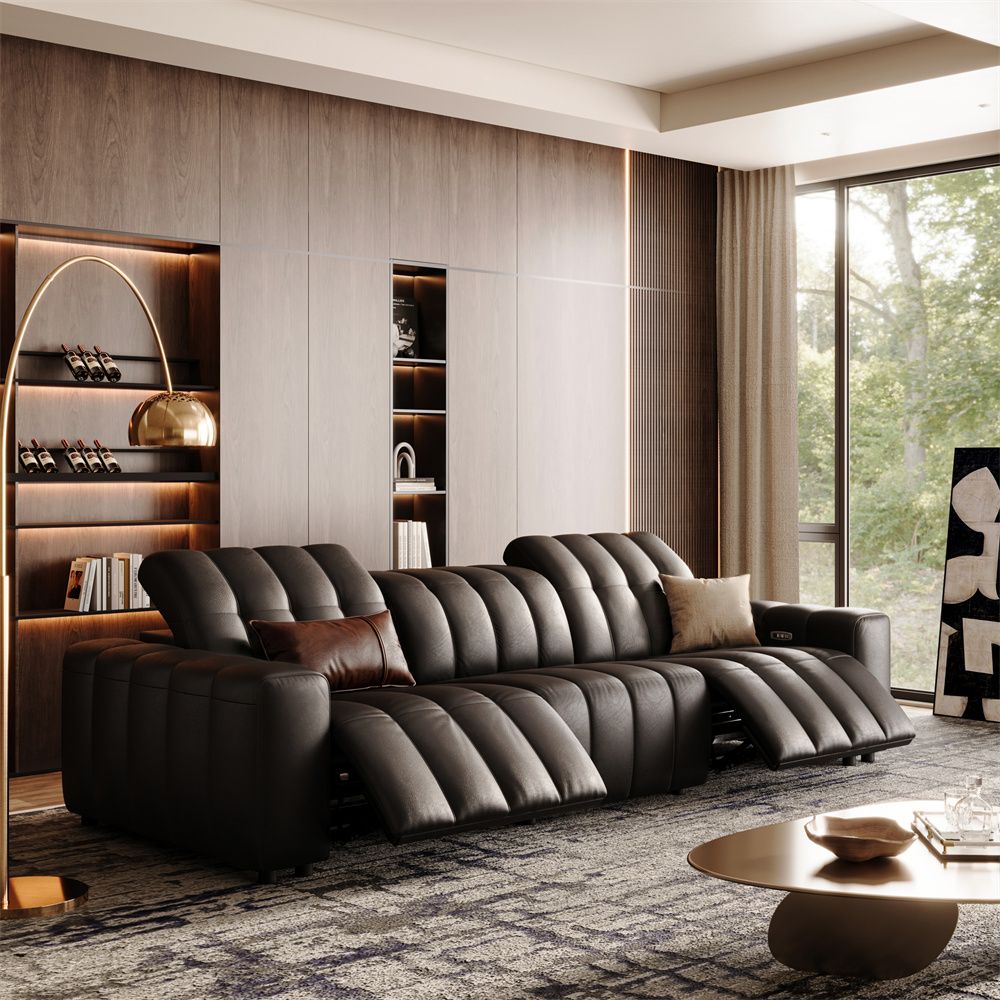 Sofas & Loveseats Black Full-Grain Leather Recliners