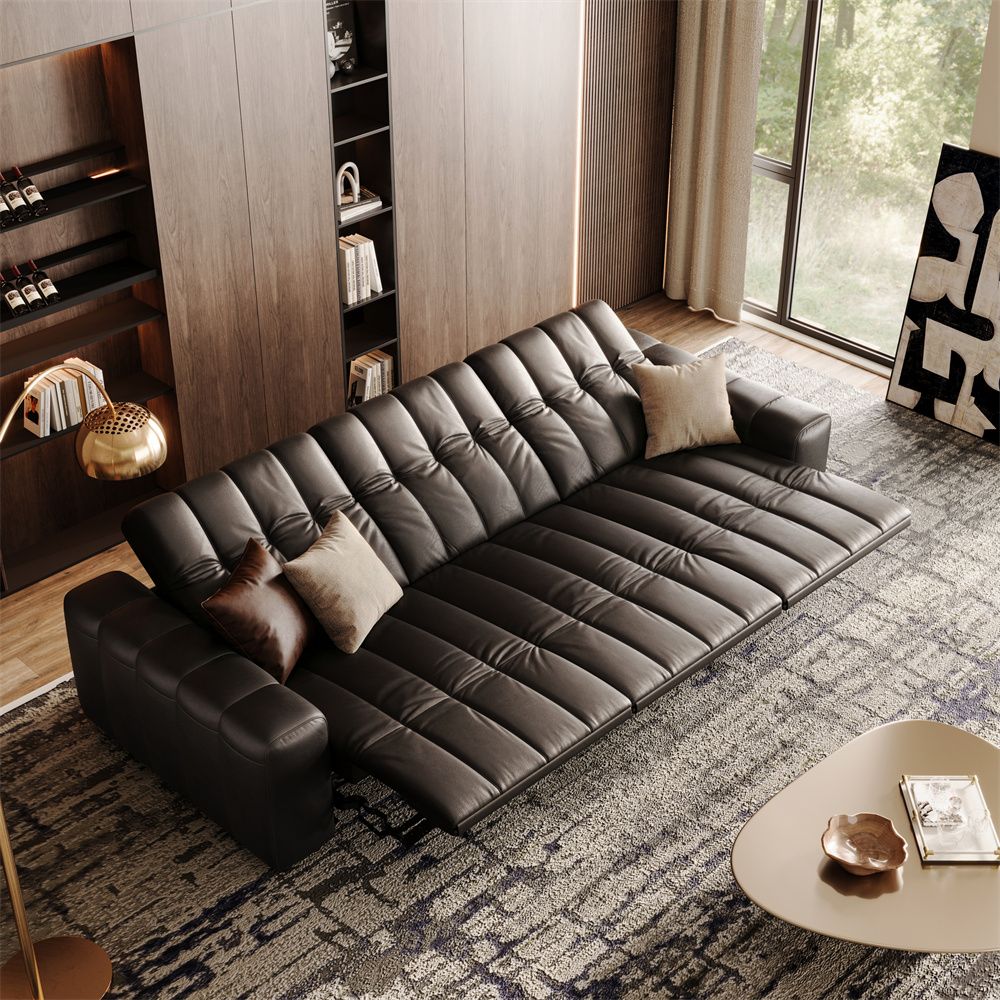 Mid Century Modern Black Full-Grain Leather Recliners