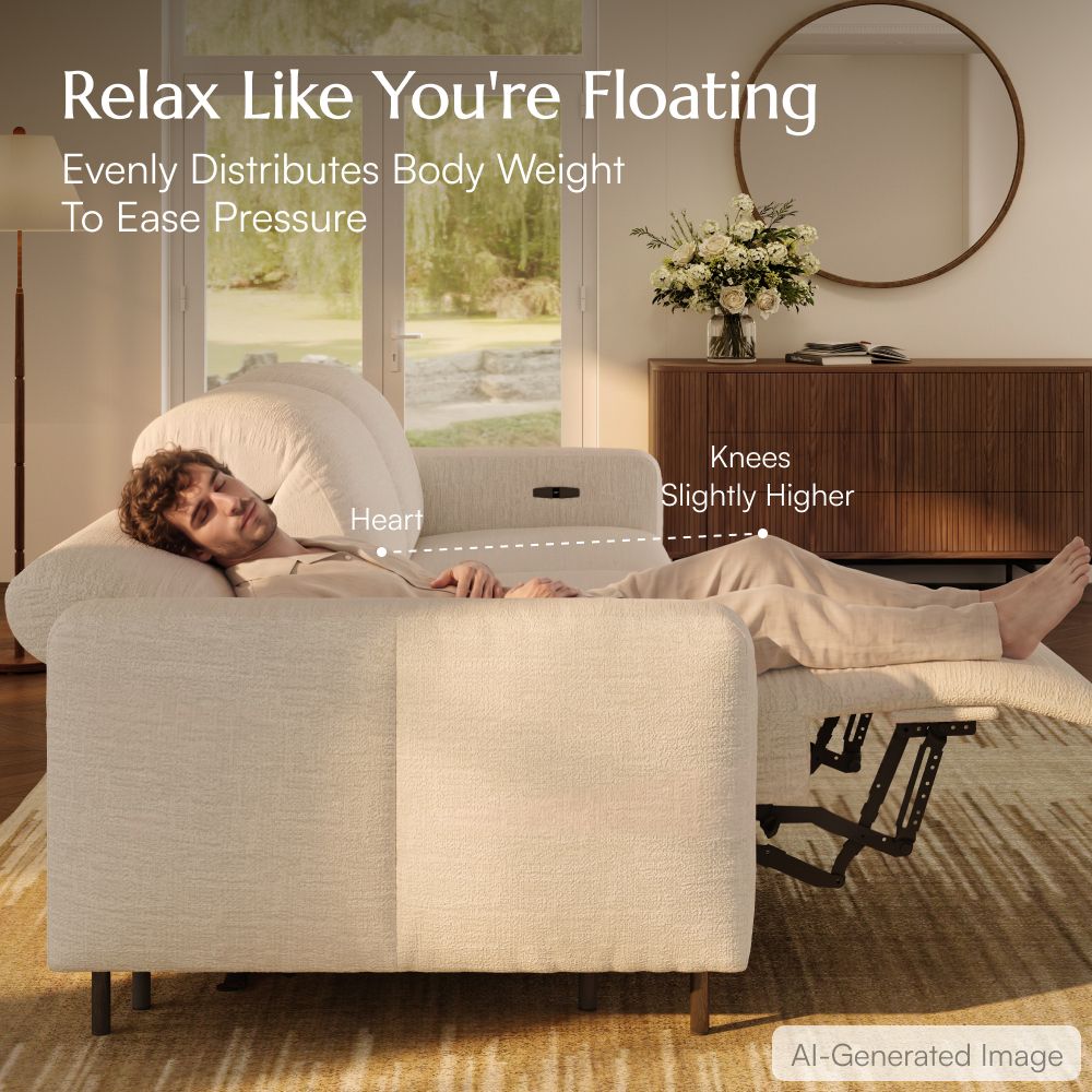 Modular White Chenille Fabric Recliners