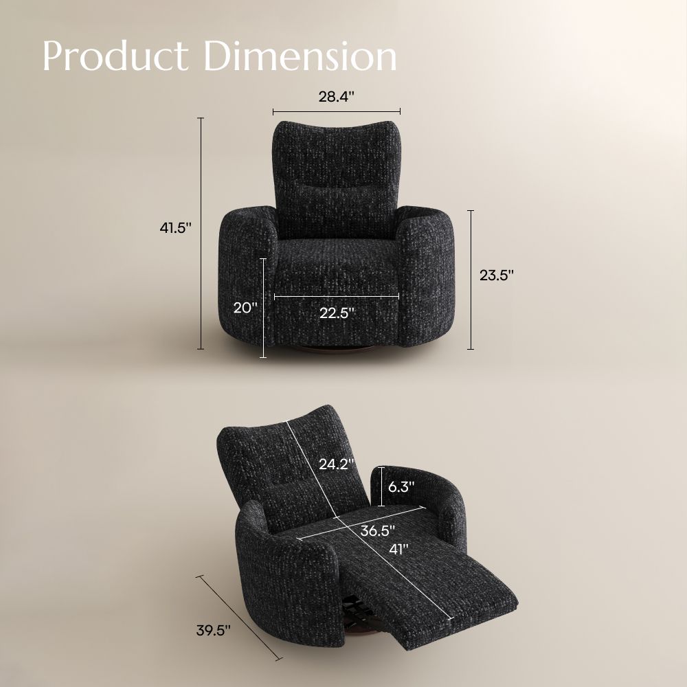 USB Port Black Chenille Recliners