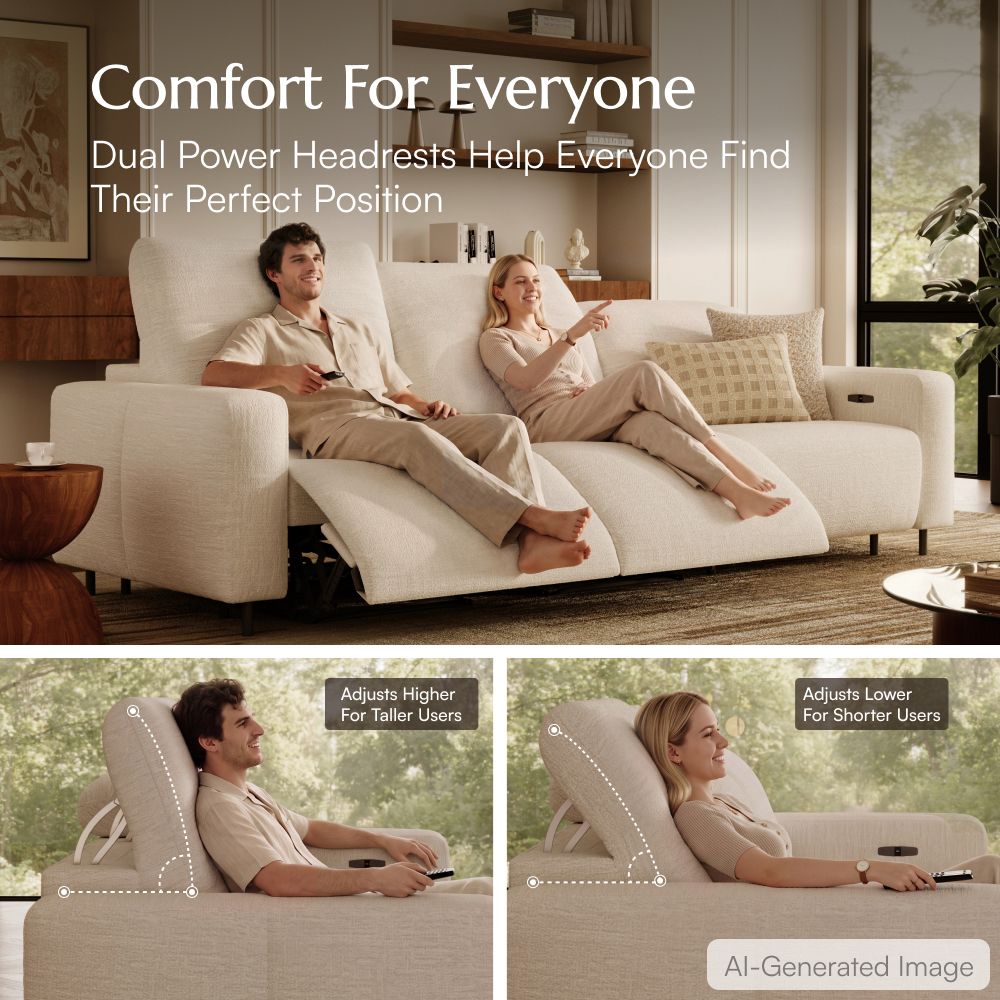 Modular White Chenille Fabric Recliners