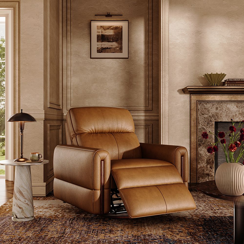 Electric Caramel Top Grain Leather Recliner