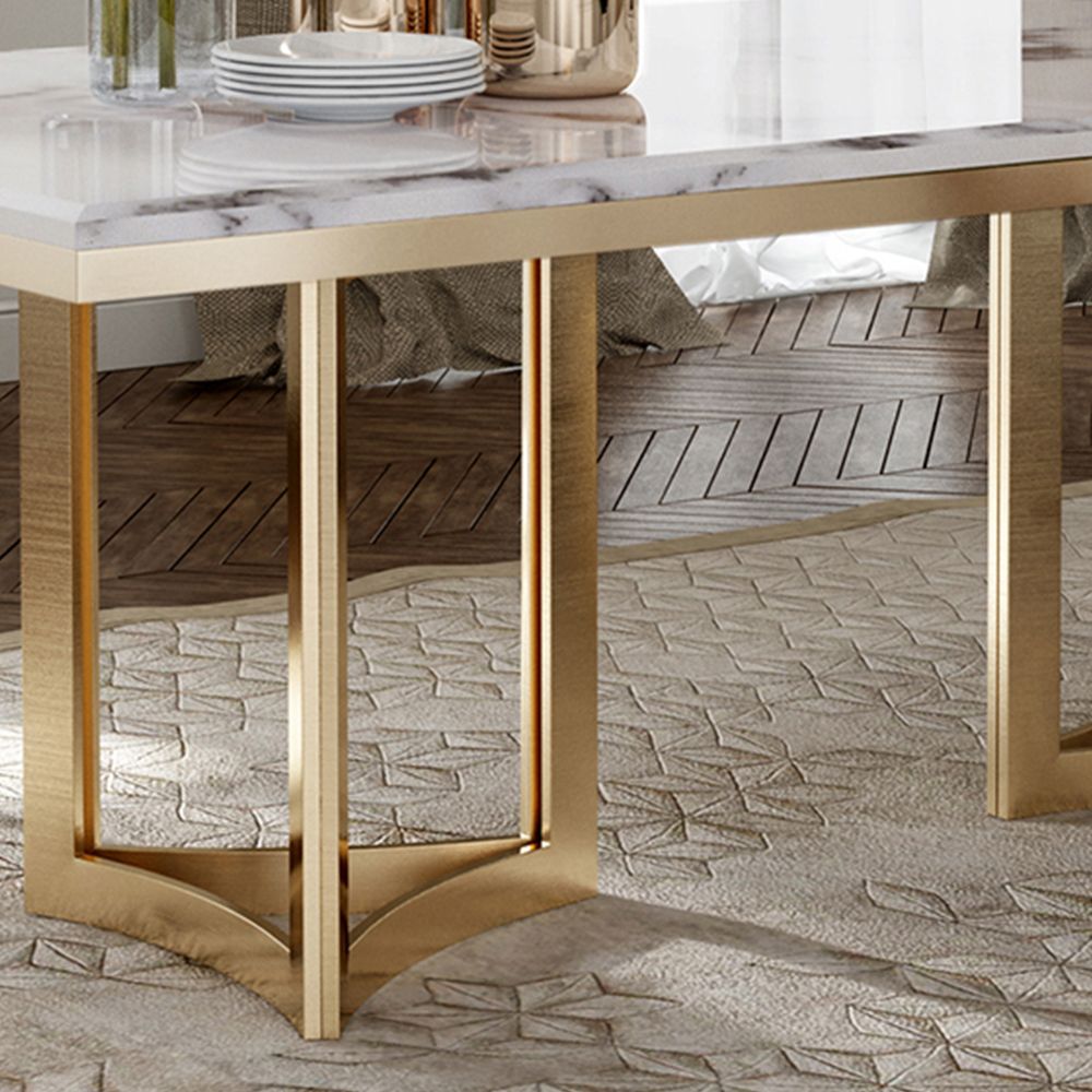 Modern Luxury White Faux Marble Dining Room Set