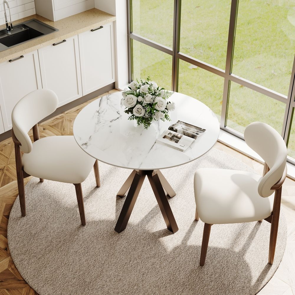 Sintered Stone White Glossy Sintered Stone Dining Room Set