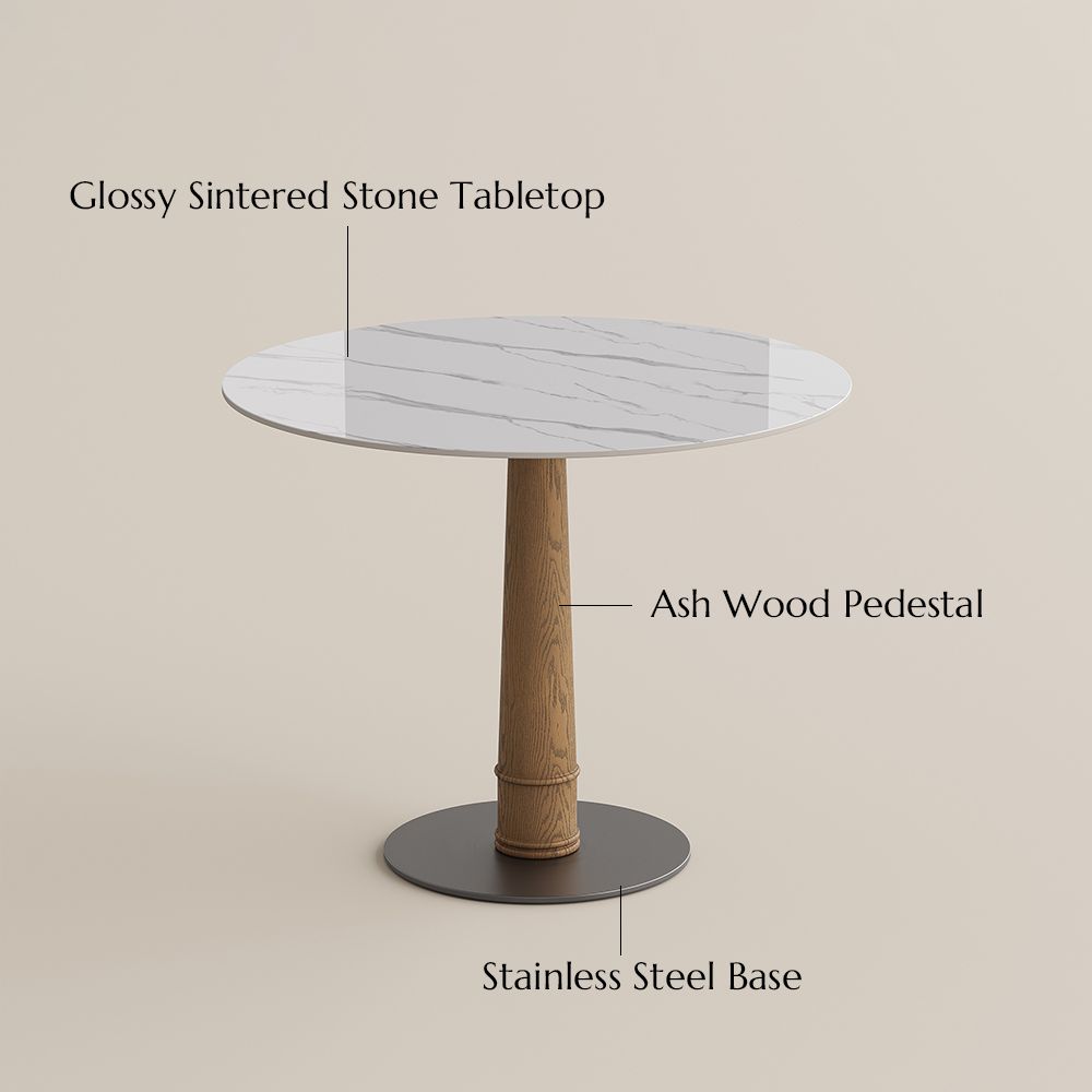 Ash Wood White Glossy Sintered Stone Small Bar & Bistro Tables