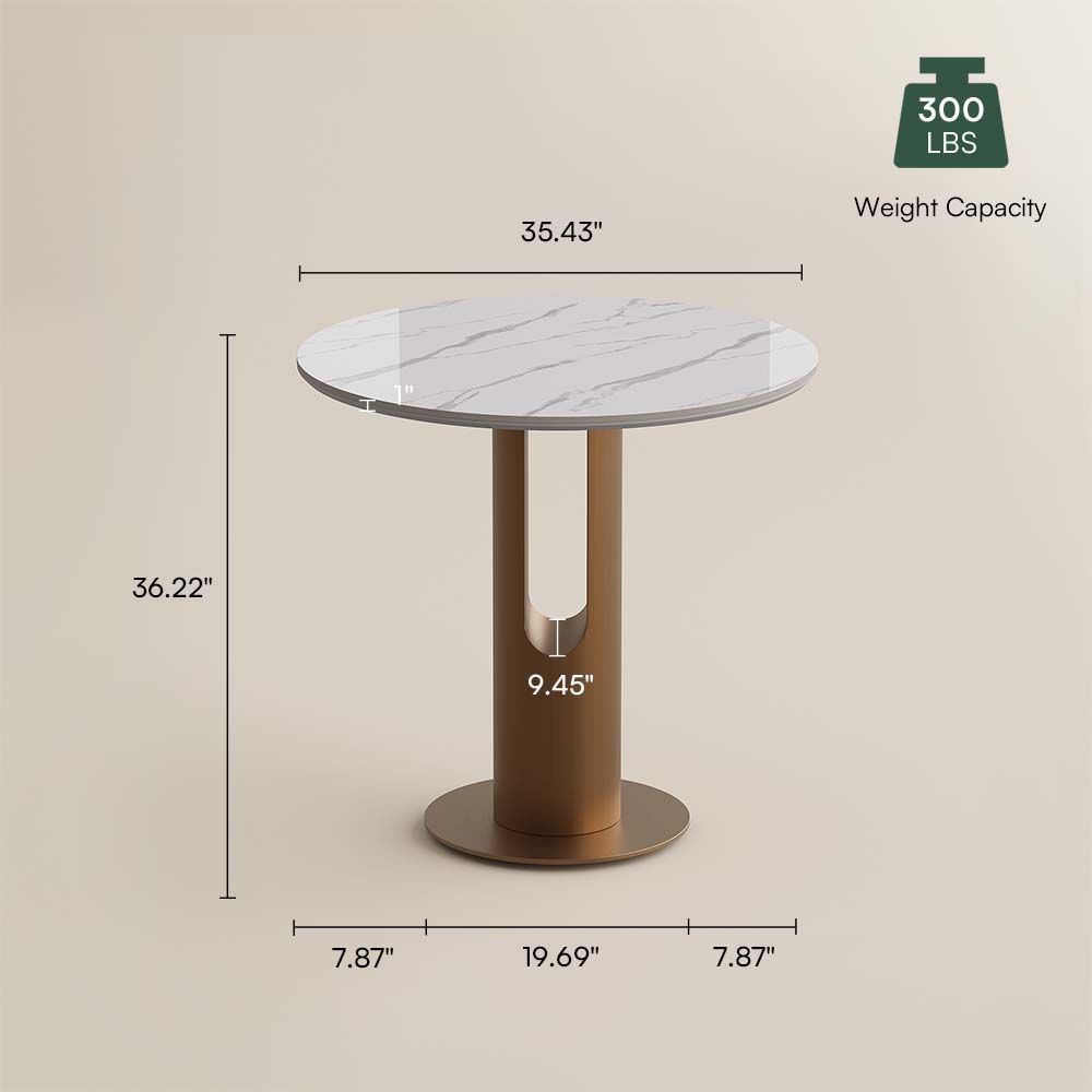 Easy Assembly White & Bronze Glossy Sintered Stone Small Bar & Bistro Tables