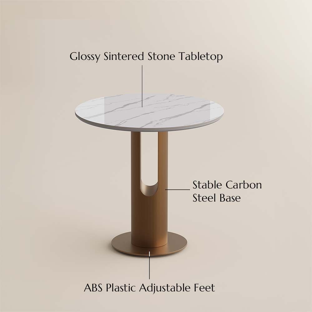 Carbon Steel White & Bronze Glossy Sintered Stone Small Bar & Bistro Tables