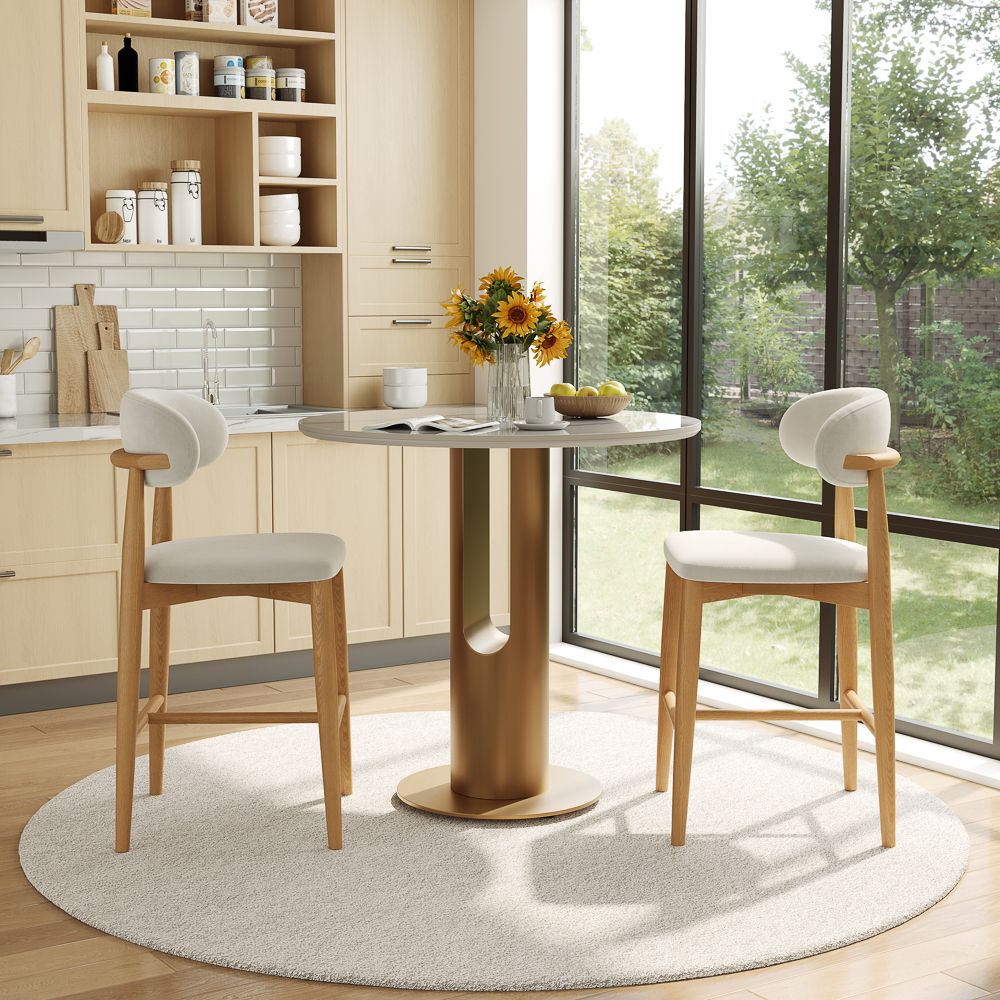 Easy Assembly White & Bronze Glossy Sintered Stone Small Bar & Bistro Tables