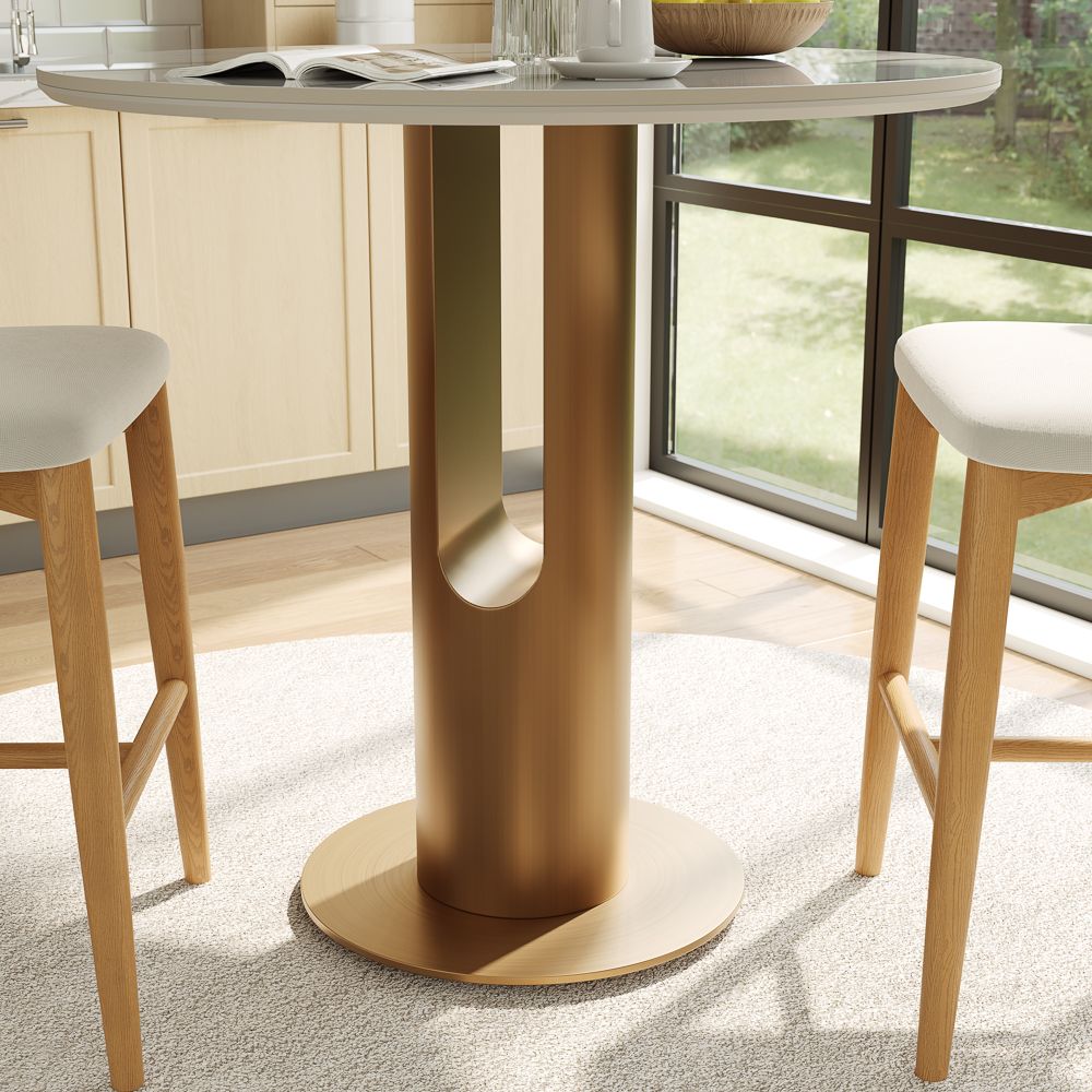 Carbon Steel White & Bronze Glossy Sintered Stone Small Bar & Bistro Tables