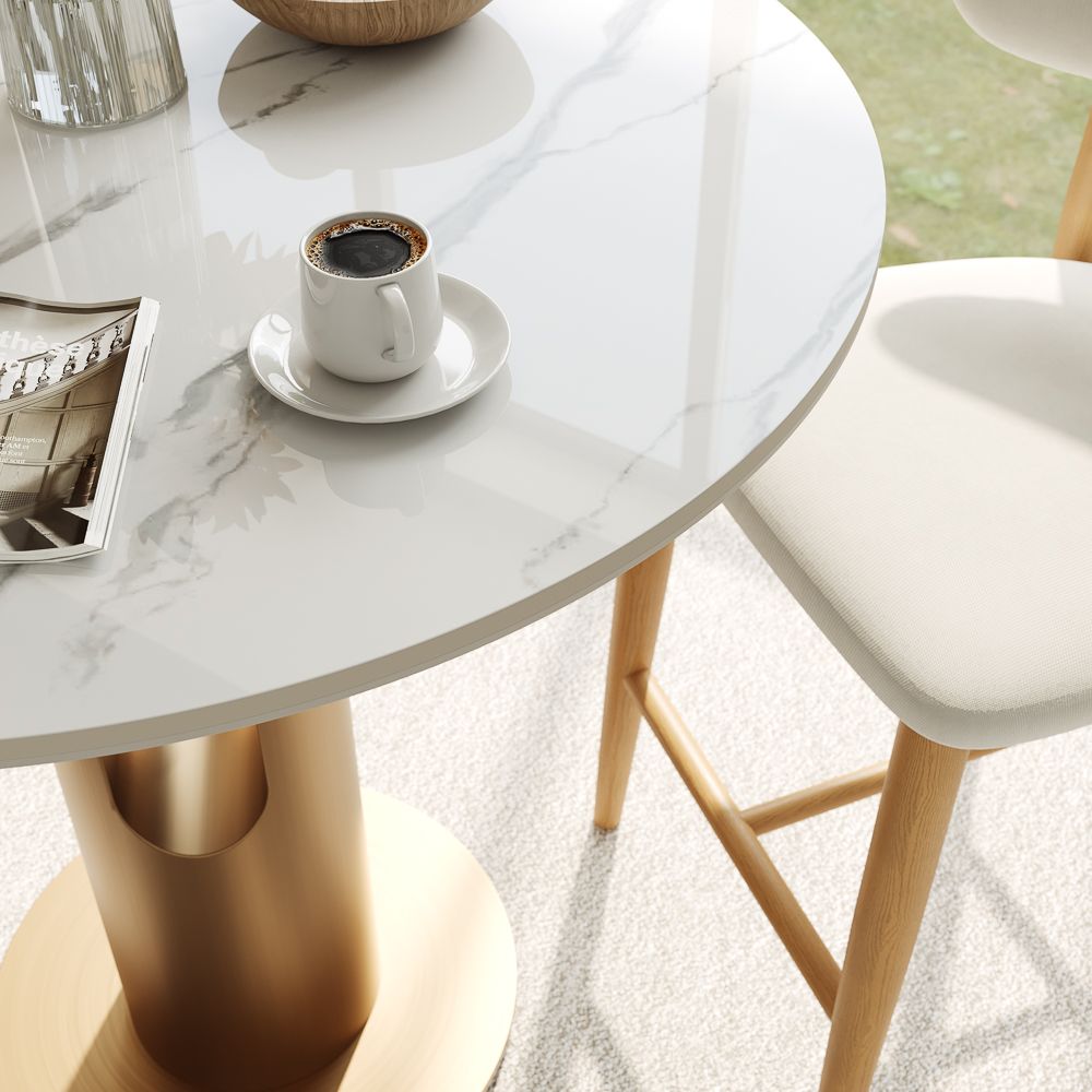 Glossy Sintered Stone White & Bronze Glossy Sintered Stone Small Bar & Bistro Tables