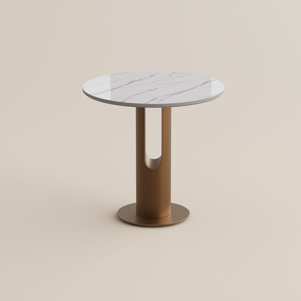 Round White & Bronze Glossy Sintered Stone Small Bar & Bistro Tables