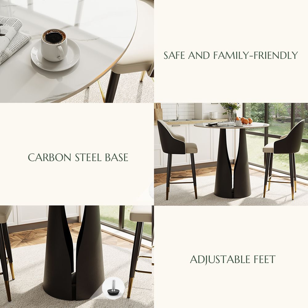 Vera White & Black Glossy Sintered Stone Small Bar & Bistro Tables