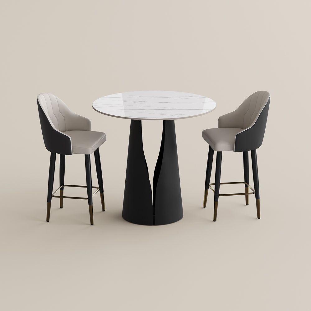 Sintered Stone White & Black Glossy Sintered Stone Dining Room Set